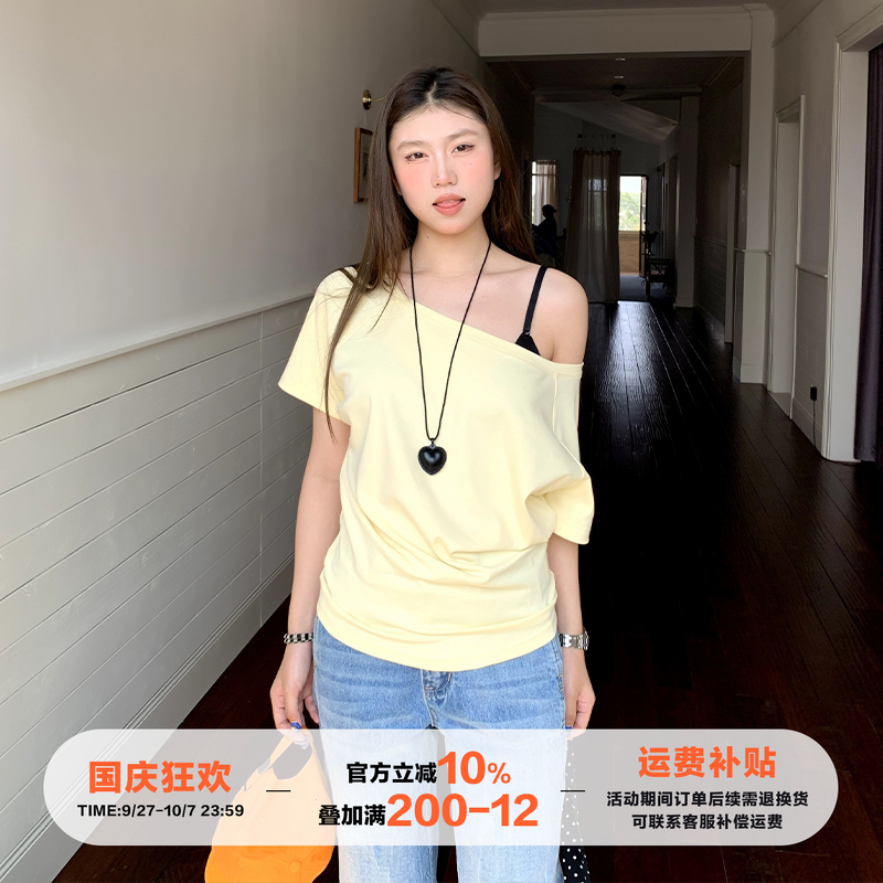 橘子树在哪儿斜肩短袖t恤女夏季