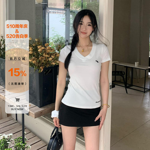 橘子树在哪儿韩系v领收腰短袖t恤