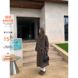 OTee韩系长款双面呢大衣女秋冬高级感宽松显瘦气质收腰外套橘子树
