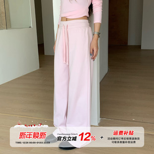 女秋季 橘子树在哪儿粉色直筒休闲裤 显瘦抽绳松紧腰卫裤 限时价