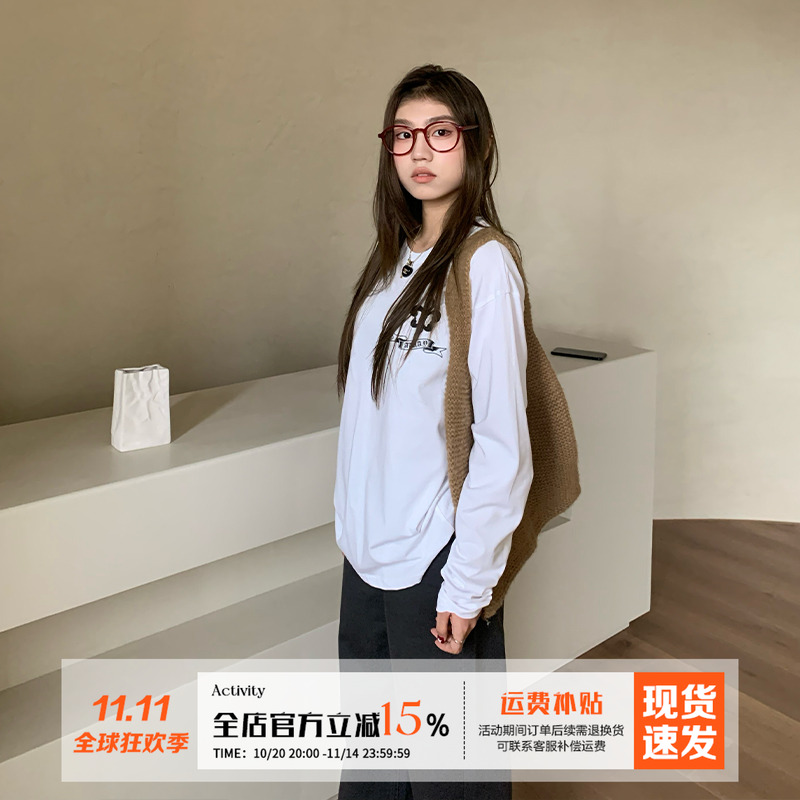 橘子树在哪儿辣妹印花长袖t恤女