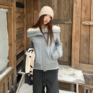 橘子树在哪儿复古大翻领加绒外套冬季女款高级感显瘦气质冬装夹克