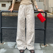 设计感高街垂感休闲直筒裤 女秋季 复古豹纹牛仔裤 橘子树在哪儿美式
