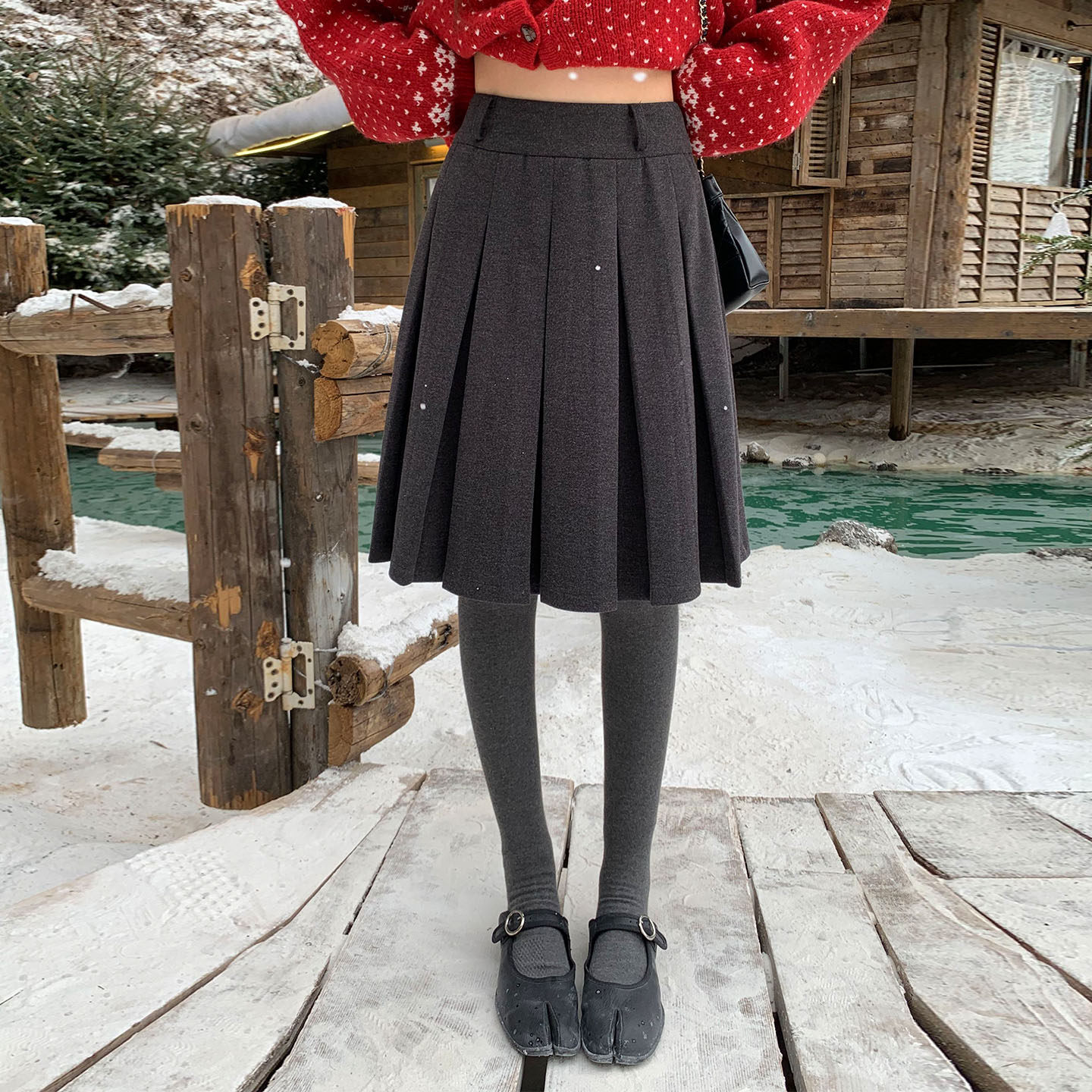 橘子树在哪儿复古高腰百褶毛呢半身裙女冬季遮胯显瘦百搭a字裙子