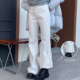 直筒显瘦马蹄裤 不贴腿窄版 女冬季 橘子树在哪儿白色加绒微喇牛仔裤