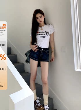 橘子树在哪儿复古双扣牛仔短裤女