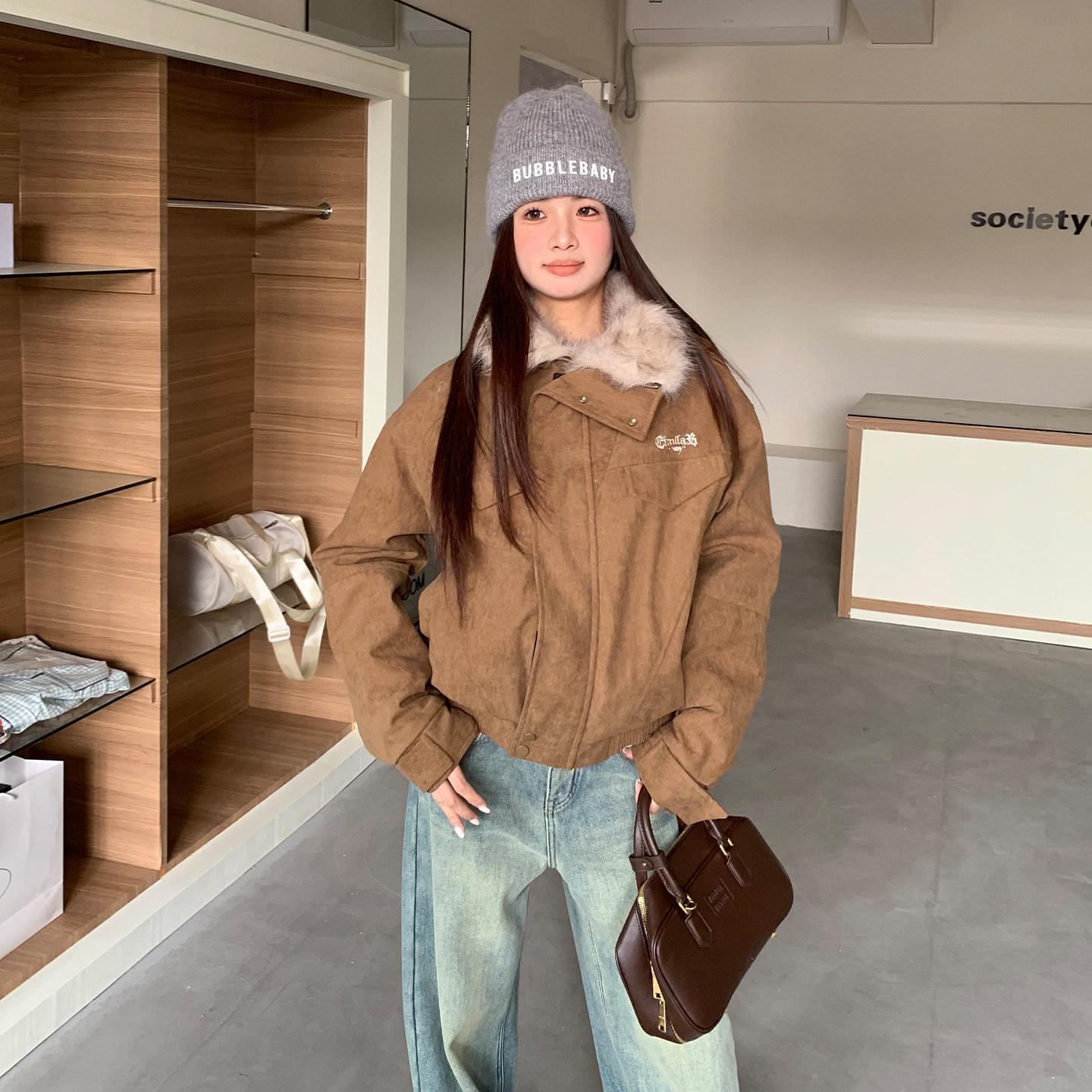 橘子树在哪儿翻领棉服短夹克女冬季宽松加厚保暖棉衣巨好看厚外套