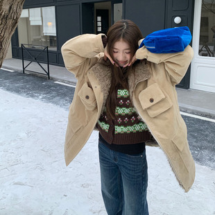 【限时价】橘子树在哪儿复古灯芯绒外套女冬季保暖软糯中长款夹克