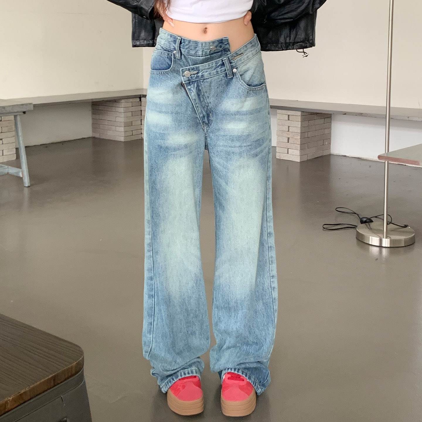 橘子树在哪儿不规则水洗牛仔裤女