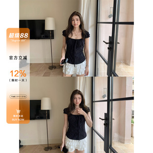 橘子树在哪儿法式方领泡泡袖衬衫女夏纯棉设计感显瘦气质绑带上衣