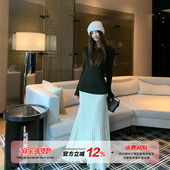 橘子树在哪儿韩系针织百褶半身裙女春秋垂感遮肉显瘦气质长款 裙子