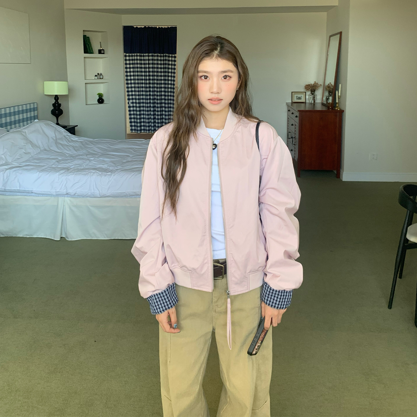 橘子树在哪儿撞色拼接夹克外套女