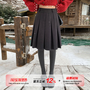 橘子树在哪儿复古高腰百褶毛呢半身裙女冬季遮胯显瘦百搭a字裙子