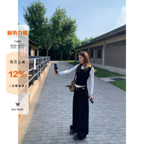 橘子树在哪儿美式复古黑色牛仔裤