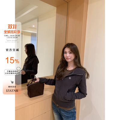 OTee复古做旧连帽卫衣外套女秋冬