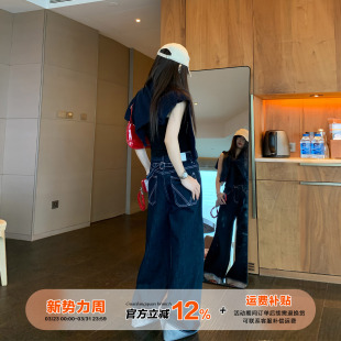 设计感阔腿显瘦裤 女春季 子 2026新款 橘子树在哪儿丹宁色翻边牛仔裤