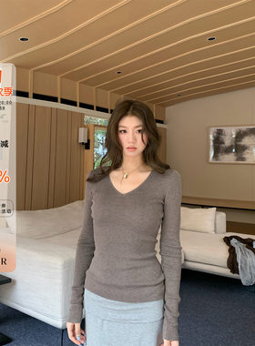 OTee韩系基础V领针织衫女秋季