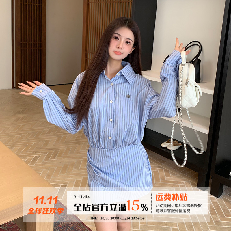 橘子树在哪儿格子长袖衬衫连衣裙