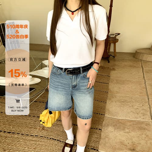 橘子树在哪儿美式复古五分牛仔裤