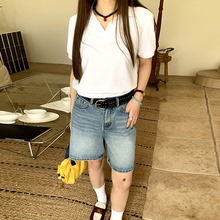 橘子树在哪儿美式复古牛仔五分裤女夏季简约直筒显瘦百搭运动中裤