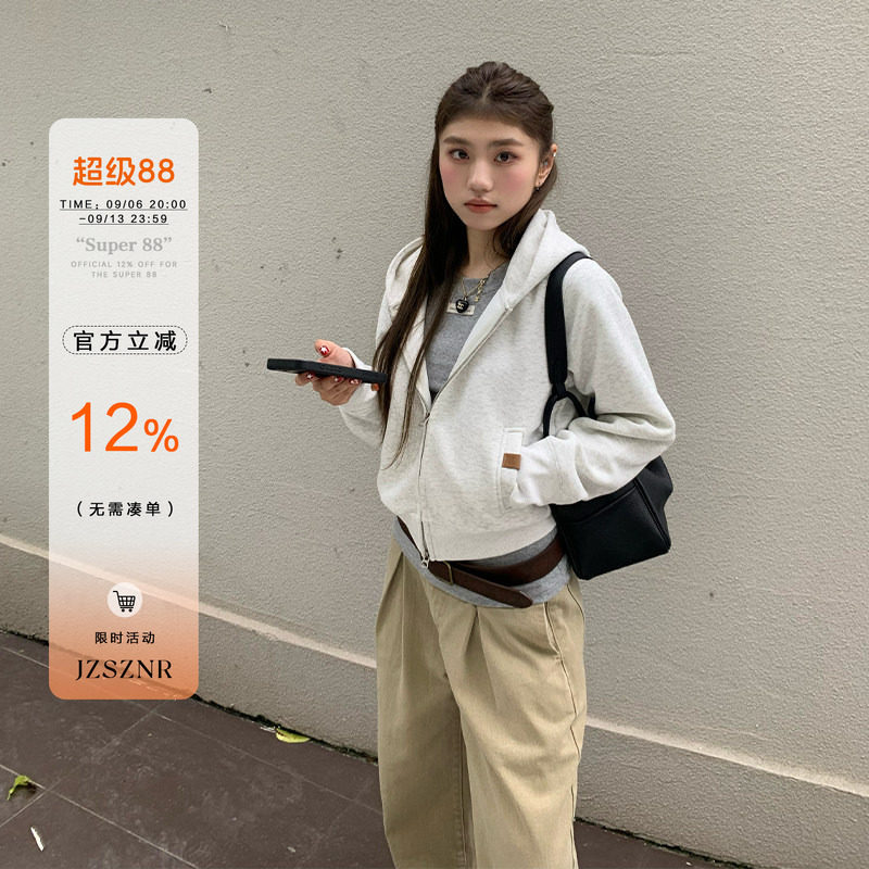 橘子树在哪儿韩系短款连帽卫衣外套女秋季慵懒风休闲百搭长袖上衣