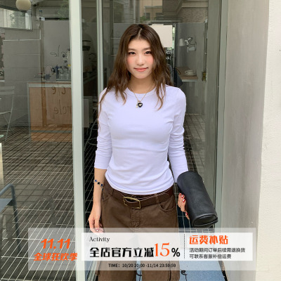 橘子树在哪儿白色正肩长袖t恤女