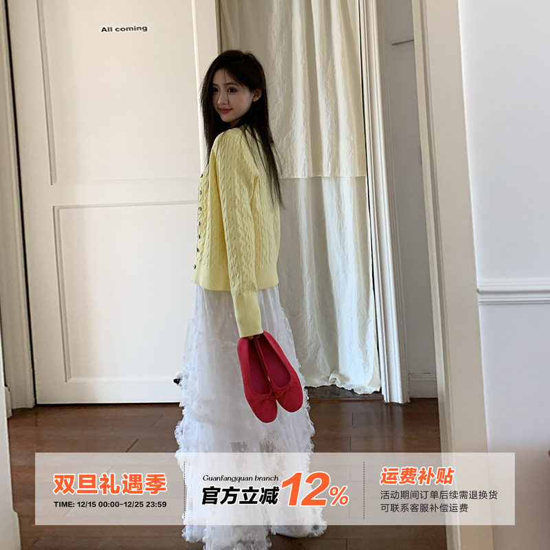 橘子树在哪儿韩系麻花针织开衫女秋季设计感简约外搭显瘦bm风上衣