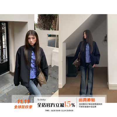 橘子树在哪儿复古立领黑色外套女