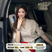 橘子树在哪儿韩系条纹衬衫女秋季小众设计感衬衣显瘦气质抽绳上衣