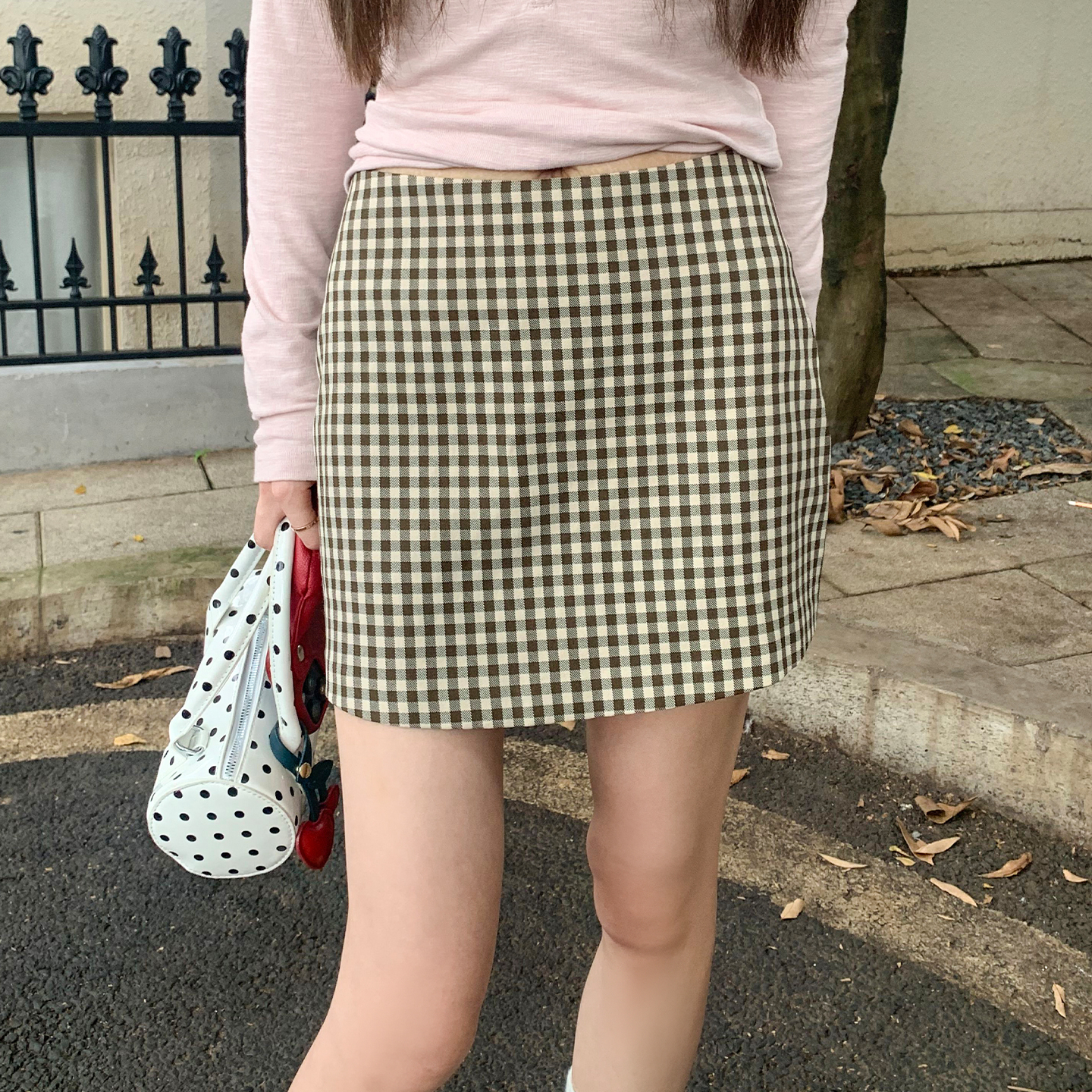 橘子树在哪儿韩系格子半身裙女秋