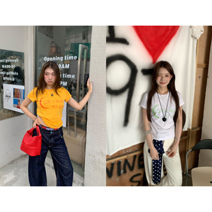 上衣 橘子树在哪儿美式 正肩短袖 t恤女夏季 设计感纯棉显瘦气质短款