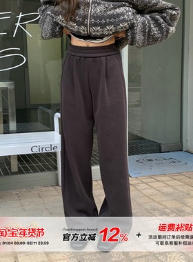 橘子树在哪儿复古加绒休闲裤女秋冬慵懒风保暖显瘦百搭松紧腰卫裤