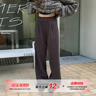 橘子树在哪儿复古加绒休闲裤女秋冬慵懒风保暖显瘦百搭松紧腰卫裤