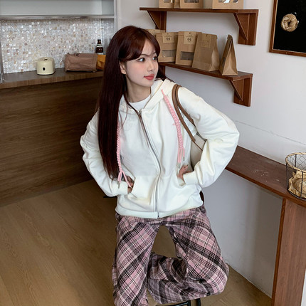 橘子树在哪儿美式小众加绒连帽卫衣外套女冬季简约百搭设计感帽衫