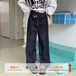 橘子树在哪儿不规则黑色牛仔裤女秋季设计感复古宽松阔腿显瘦裤子