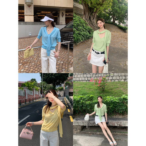 【清仓价】绑带中袖针织衫女夏季