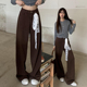 设计感高腰显瘦阔腿拖地裤 橘子树在哪儿复古咖色直筒牛仔裤 女春季