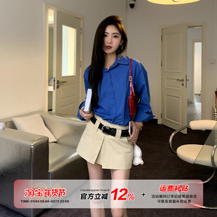 橘子树在哪儿韩系polo领蓝色衬衫女春季薄款防晒显瘦气质外搭衬衣