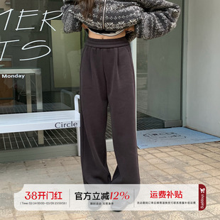 橘子树在哪儿复古加绒休闲裤女秋冬慵懒风保暖显瘦百搭松紧腰卫裤