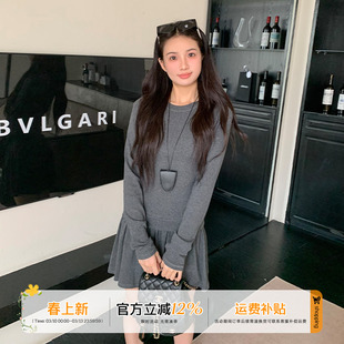 橘子树在哪儿韩系圆领长袖连衣裙女秋季修身显瘦气质内搭a字裙子