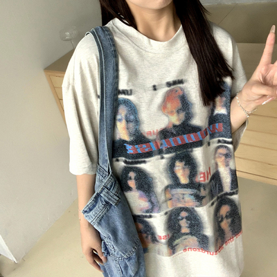 橘子树在哪儿人像印花短袖T恤