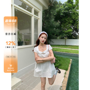 橘子树在哪儿韩系娃娃领短袖连衣裙女夏甜美可爱宽松显瘦a字短裙