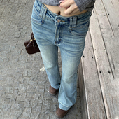 显瘦百搭弹力马蹄裤 橘子树在哪儿复古喇叭牛仔裤 女春秋设计感修身