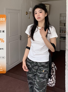 橘子树在哪儿纯色简约正肩短袖t恤女夏季修身显瘦体恤百搭短上衣