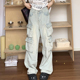 宽松水洗设计感长裤 橘子树在哪儿美式 女秋季 牛仔裤 复古多口袋工装