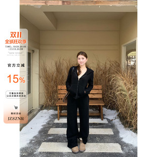 橘子树在哪儿韩系复古摇粒绒套装女秋冬连帽卫衣外套休息裤两件套