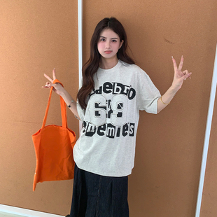 橘子树在哪儿美式 上衣 复古纯棉短袖 t恤女夏休闲情侣宽松显瘦半袖