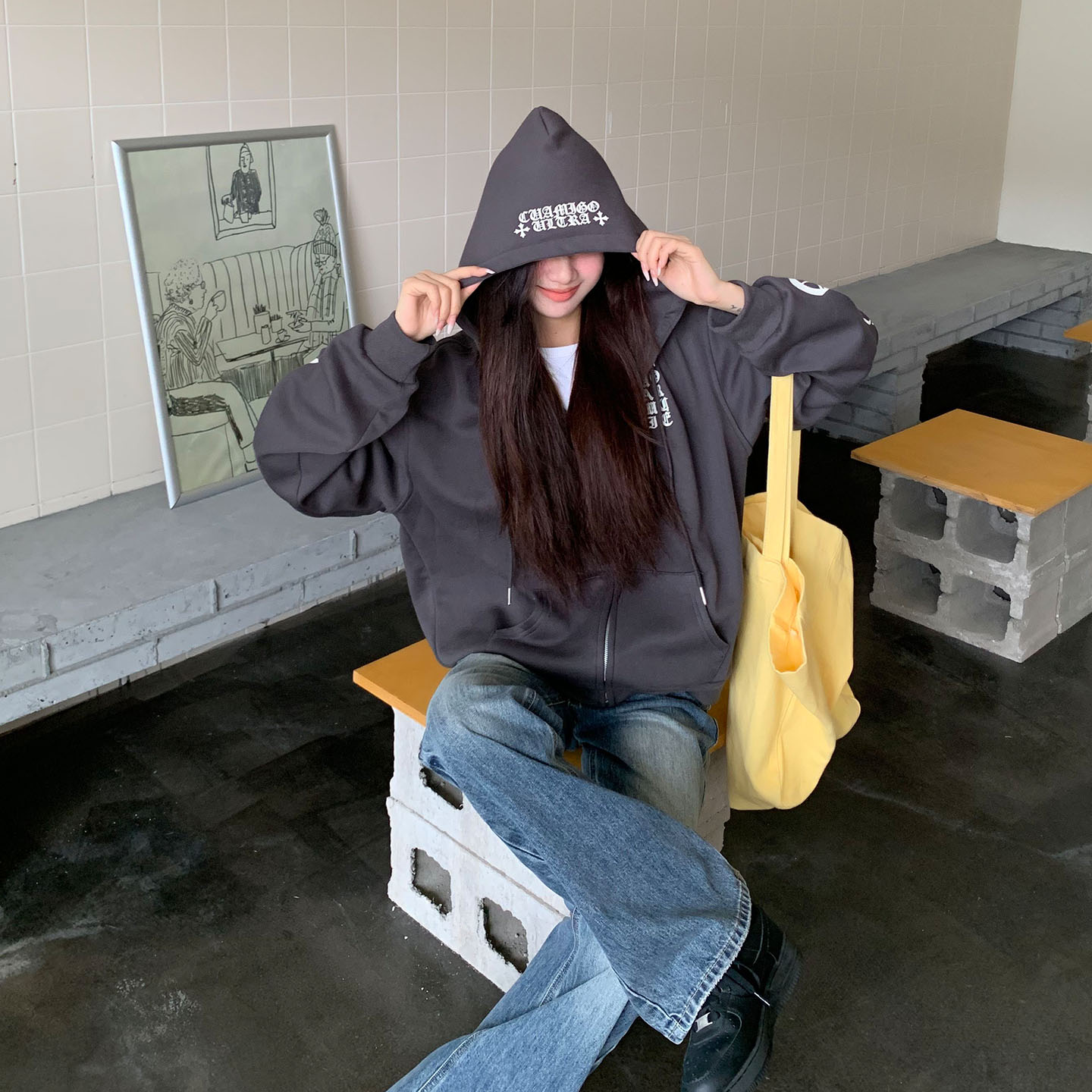 橘子树在哪儿哥特风印花卫衣外套