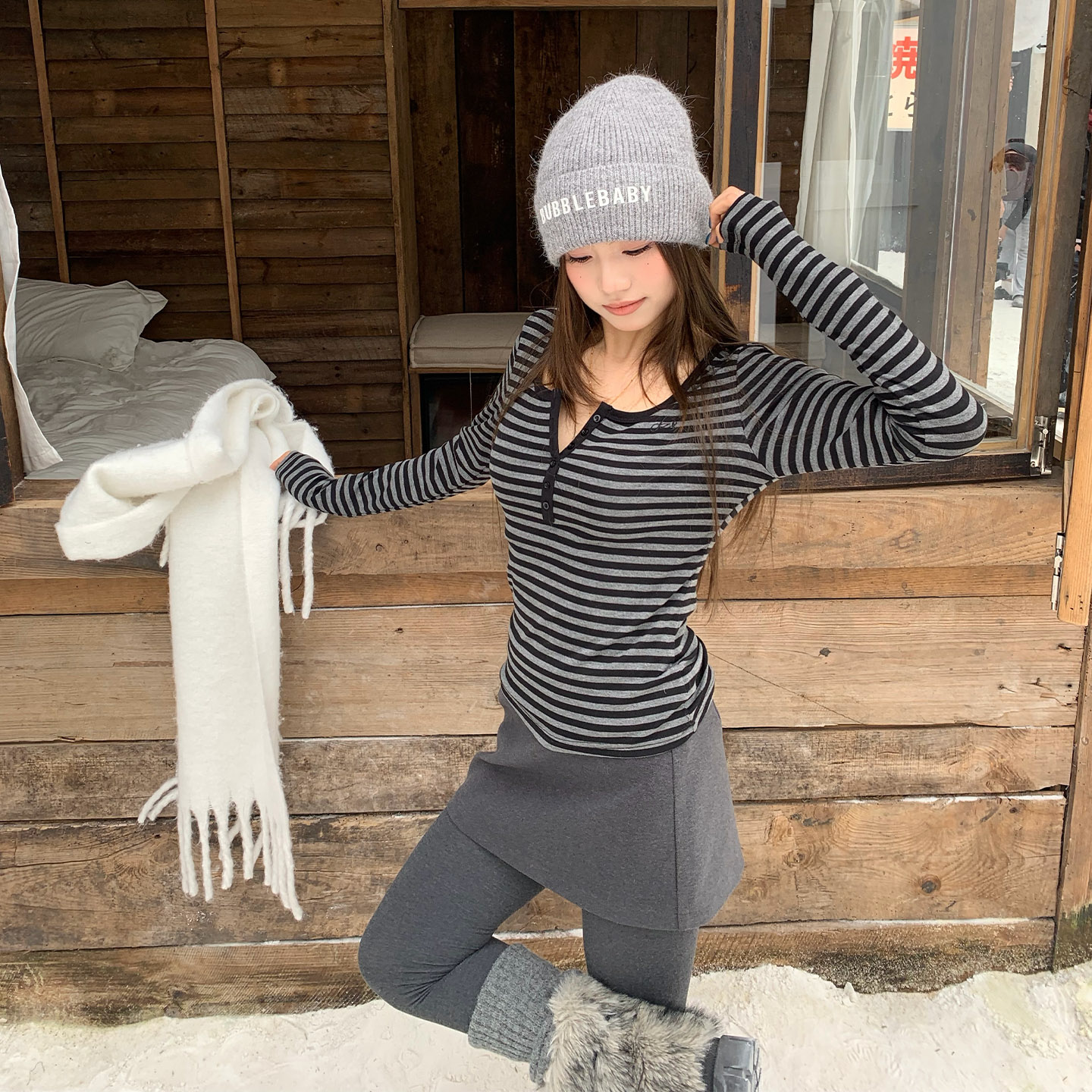 橘子树在哪儿韩系条纹长袖t恤女