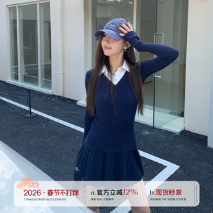 橘子树在哪儿韩系针织套装女秋季款学院风假两件上衣百褶裙两件套